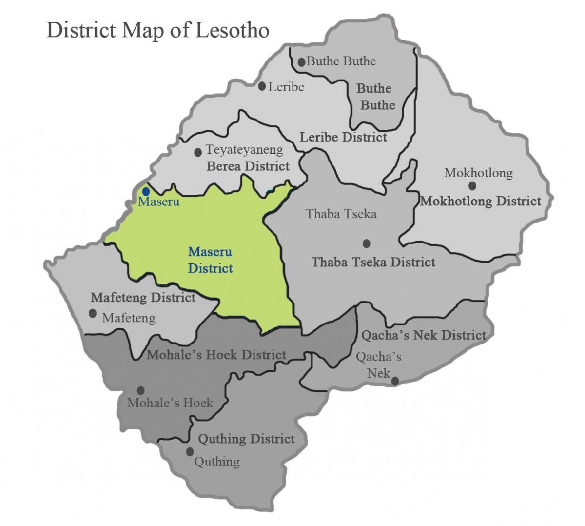 mappa del Lesotho mostrando distretti