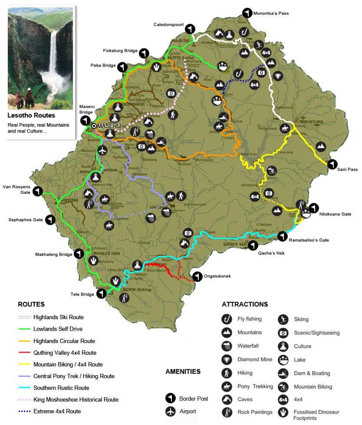 mappa del Lesotho turistiche