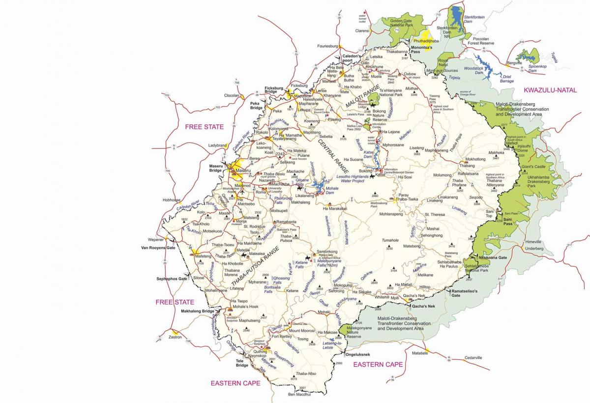 mappa del Lesotho posti di frontiera