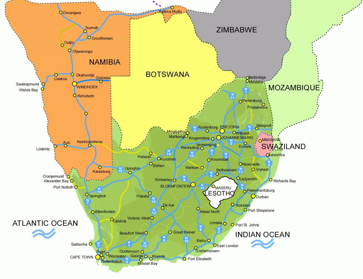 mappa del Lesotho e sudafrica